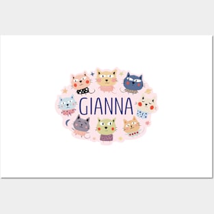 Gianna name with cartoon cats Posters and Art